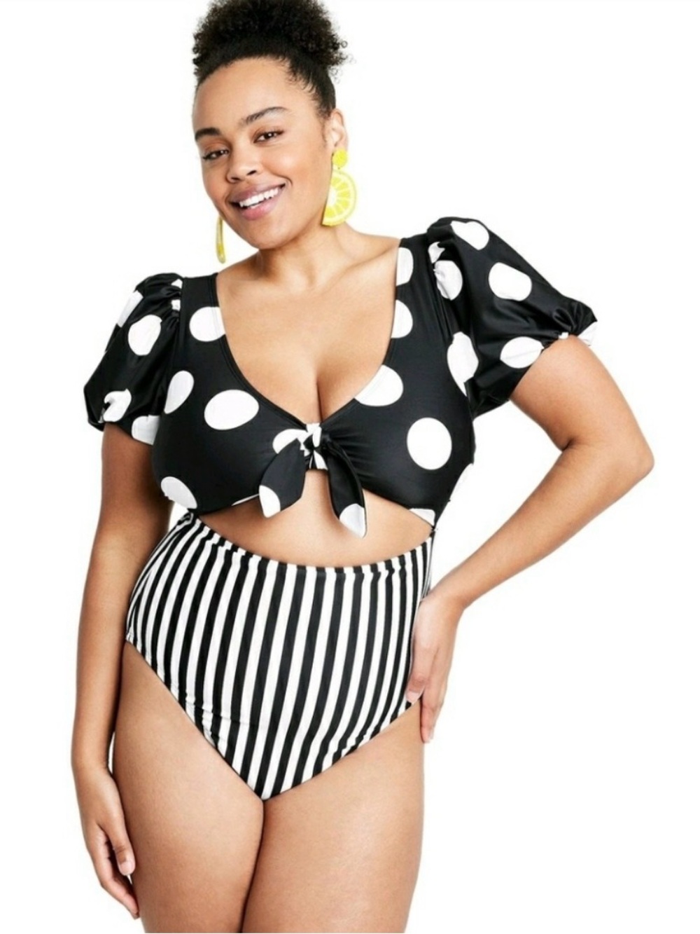 Tabitha Black and White Polka Dot & Striped One-Piece